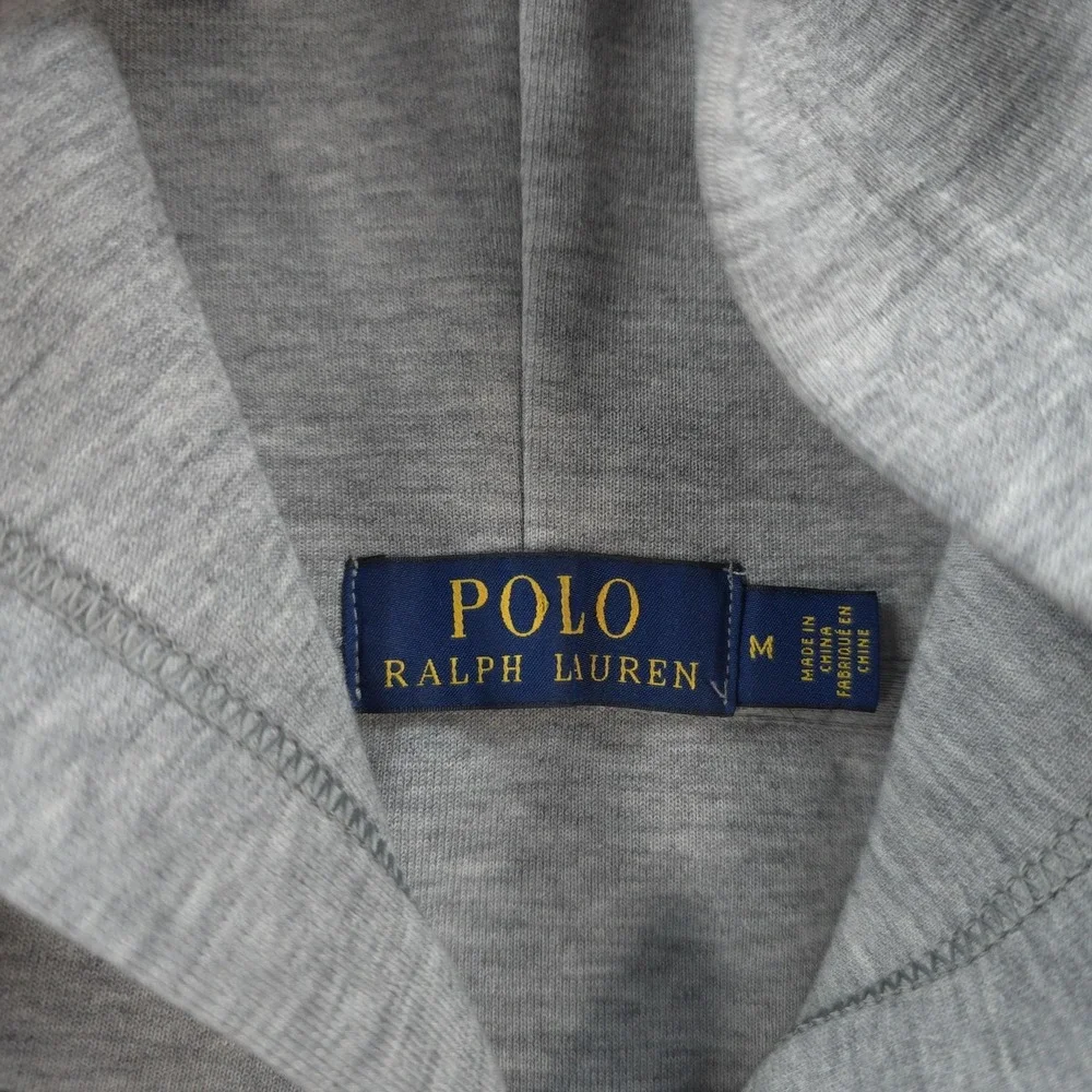 Polo Ralph Lauren Hoodie Mens Medium Gray Spellout Logo Pullover Stripe Stretch